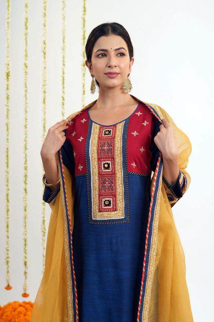 Royal Blue A-Line Kurta In Handloom Cotton