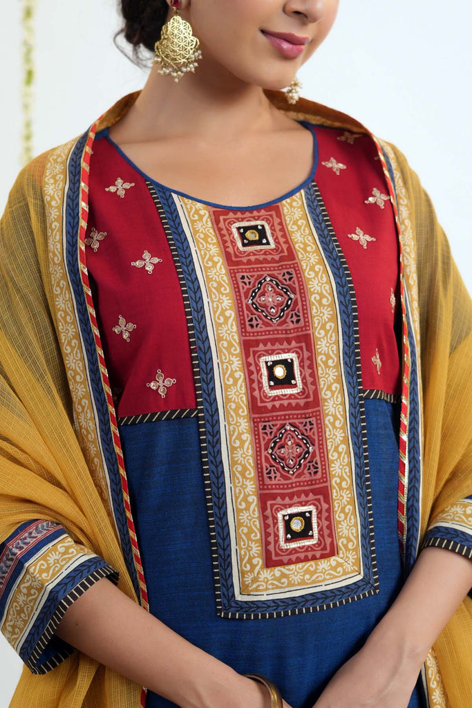 Royal Blue A-Line Kurta In Handloom Cotton