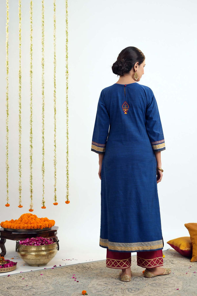 Royal Blue A-Line Kurta In Handloom Cotton