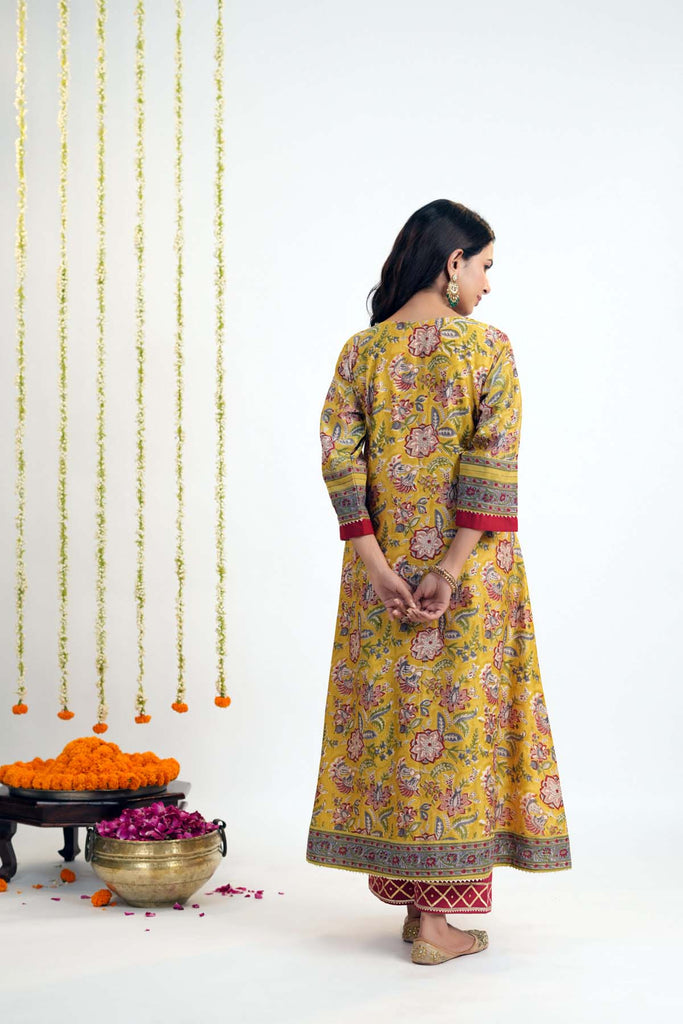 Mustard Yellow Angrakha Kurta In Chanderi Fabric