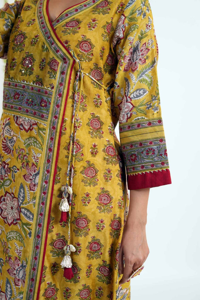 Mustard Yellow Angrakha Kurta In Chanderi Fabric