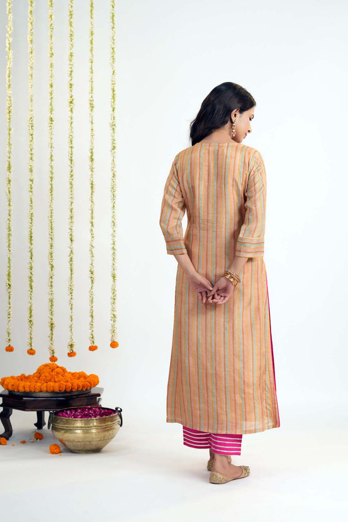 Dark Peach Straight Fit Kurta In Modaal Silk