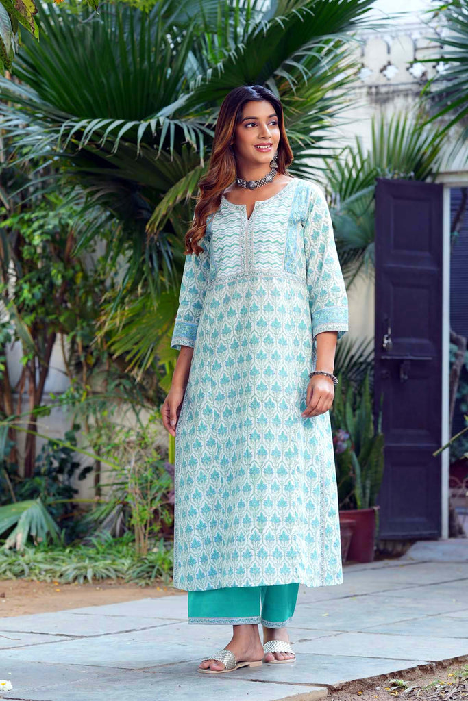 Long Length Kurta In Astringent Green Color