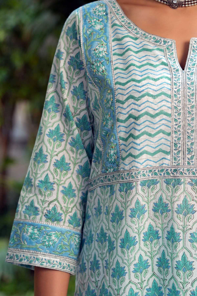 Long Length Kurta In Astringent Green Color