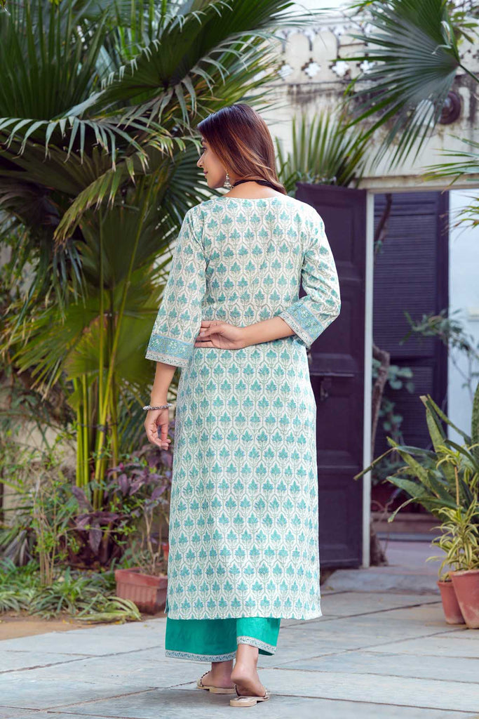 Long Length Kurta In Astringent Green Color