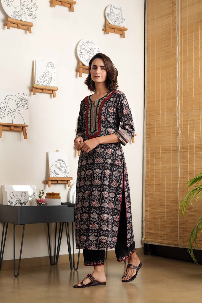 Straight Fit Long Length Kurta In Bagru Print