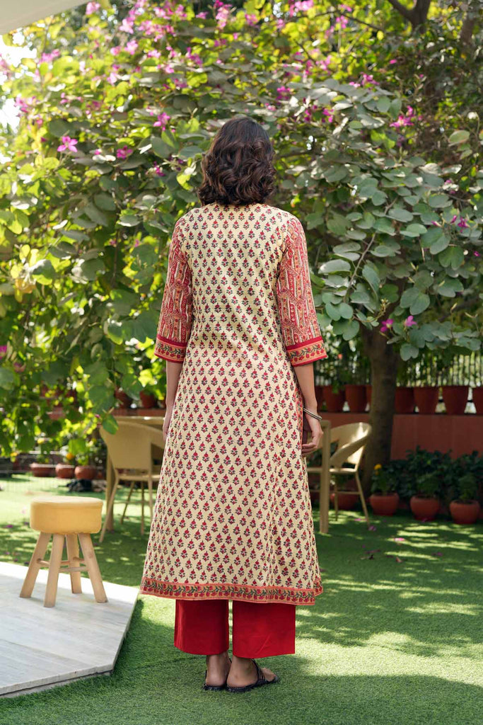 Long Length A-Line Kurta In Lemon Yellow Mulmul Cotton