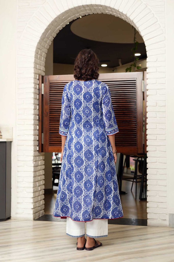 Long Length A-Line Kurta In Hand Block Cotton