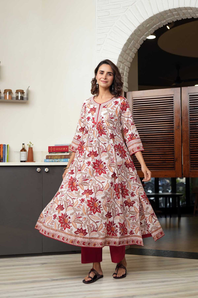 A-Line Long Length Kurta In Off-White