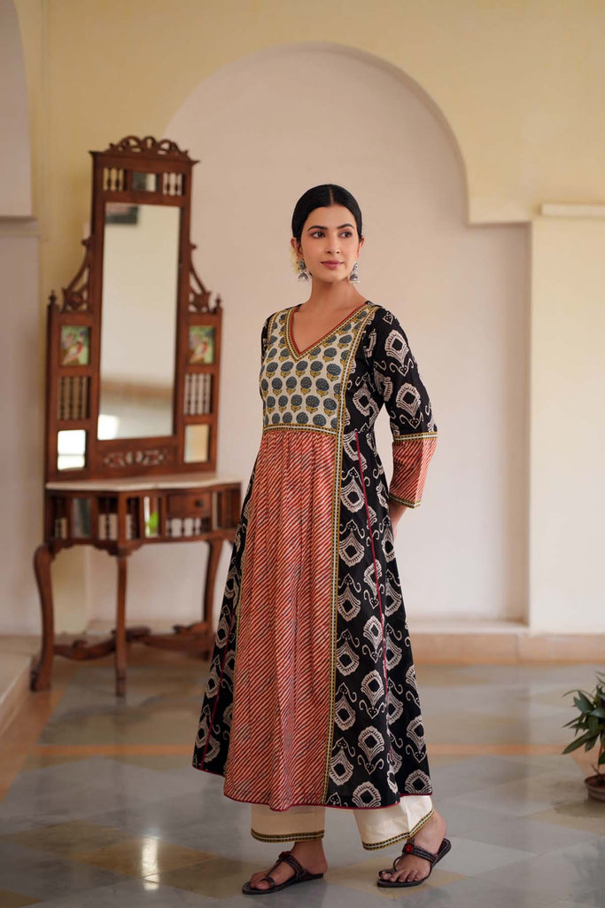Long Length A-Line Kurta In Cotton Fabric