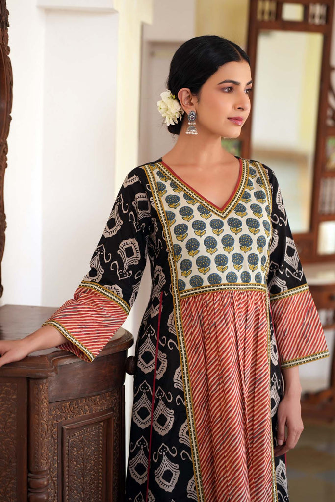 Long Length A-Line Kurta In Cotton Fabric