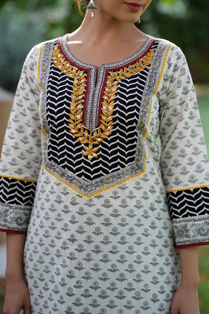 Handblock Printed Cotton Straight Fit Kurta
