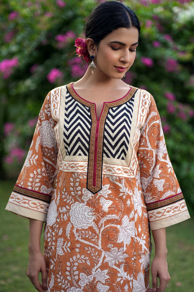 Long Length A-Line Kurta In Rust Color