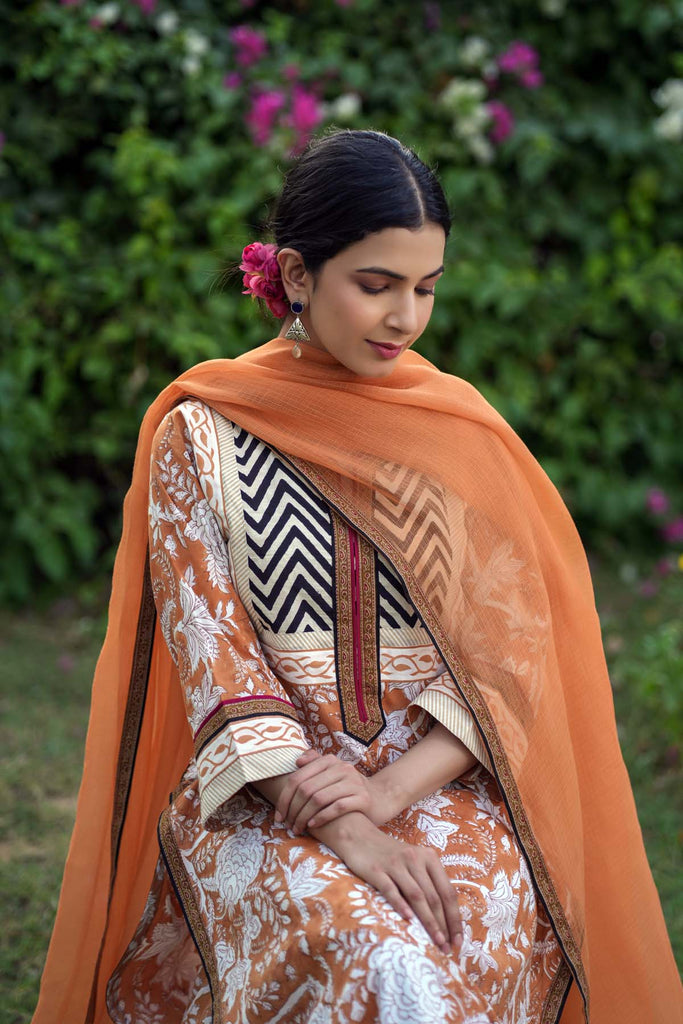 Long Length A-Line Kurta In Rust Color
