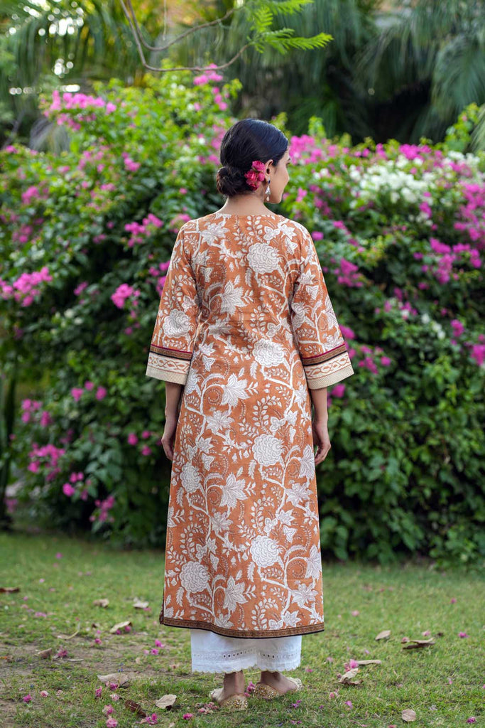 Long Length A-Line Kurta In Rust Color