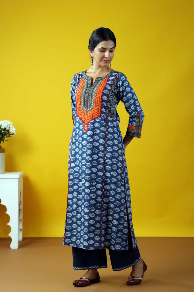 Indigo Blue Long Length A-Line Kurta