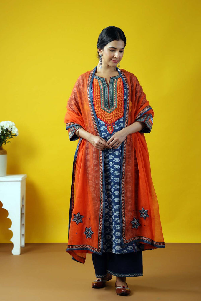 Indigo Blue Long Length A-Line Kurta