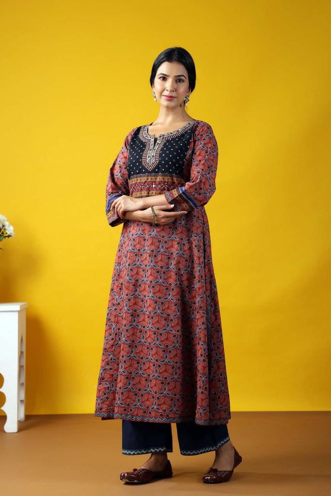 Long Length A-Line Kurta In Maroon Color