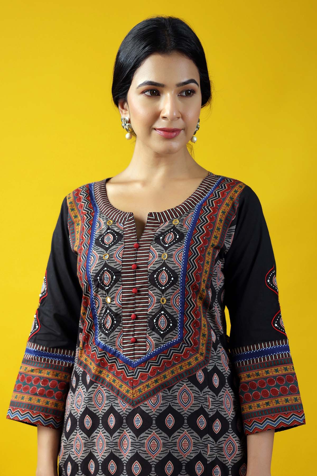 Long Length Straight Fit Kurta In Black Base Color