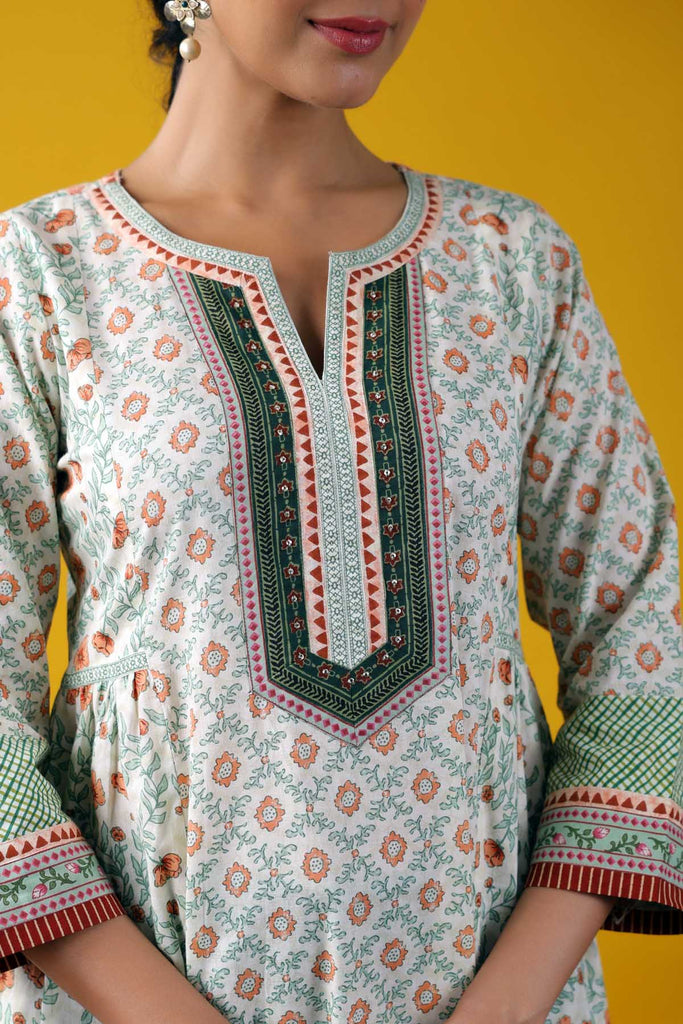 Long Length Kalidaar Kurta In Cream Color Cotton