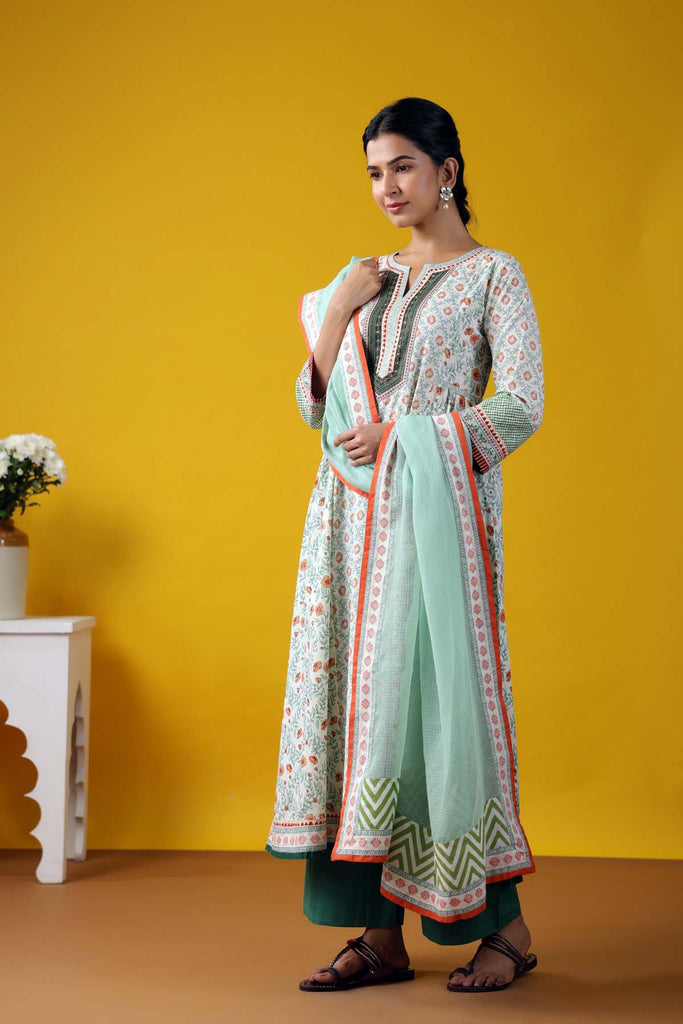 Long Length Kalidaar Kurta In Cream Color Cotton