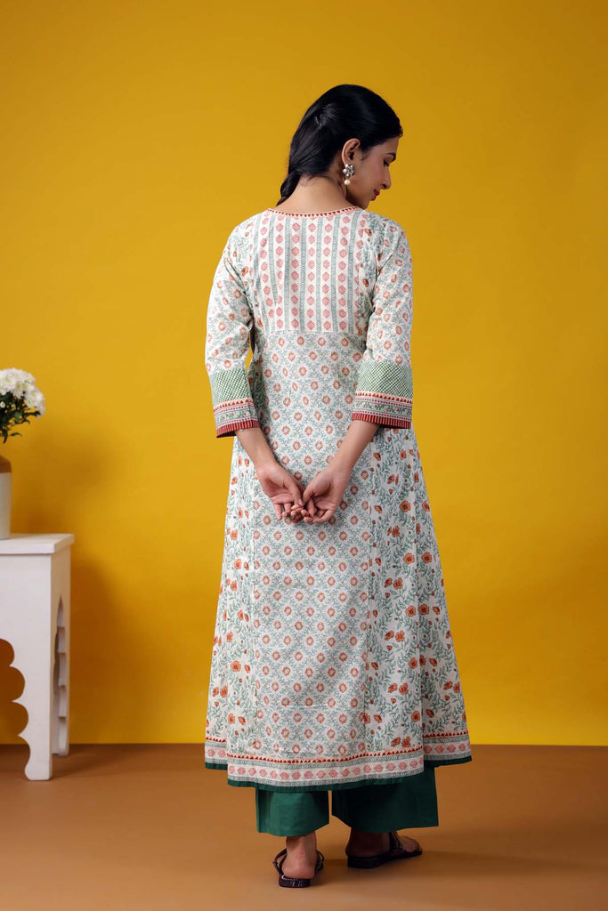 Long Length Kalidaar Kurta In Cream Color Cotton