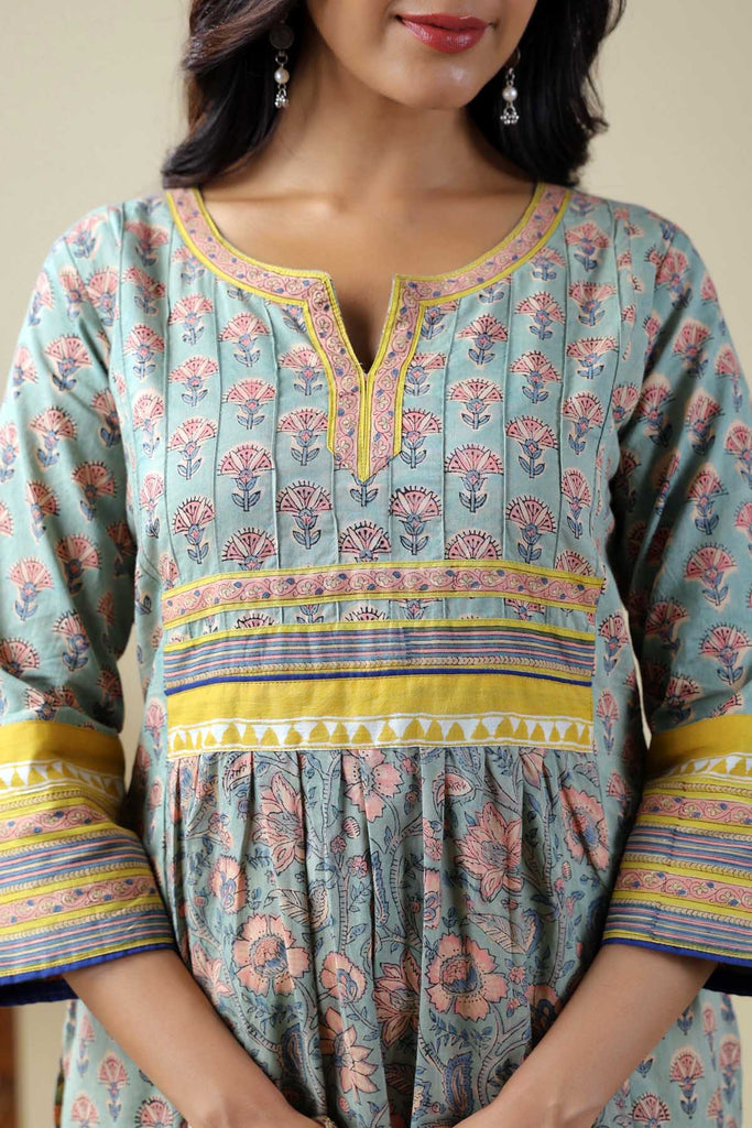 Long Length A-Line Kurta In Light Grey Cotton