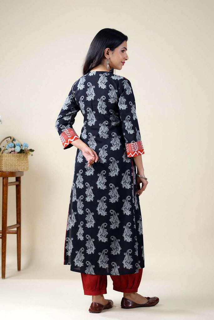 Black Straight Fit Kurta In Cotton