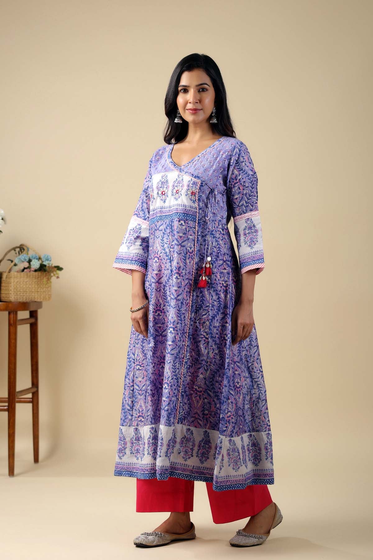 Light Purple Angrakha Style Kalidaar Kurta