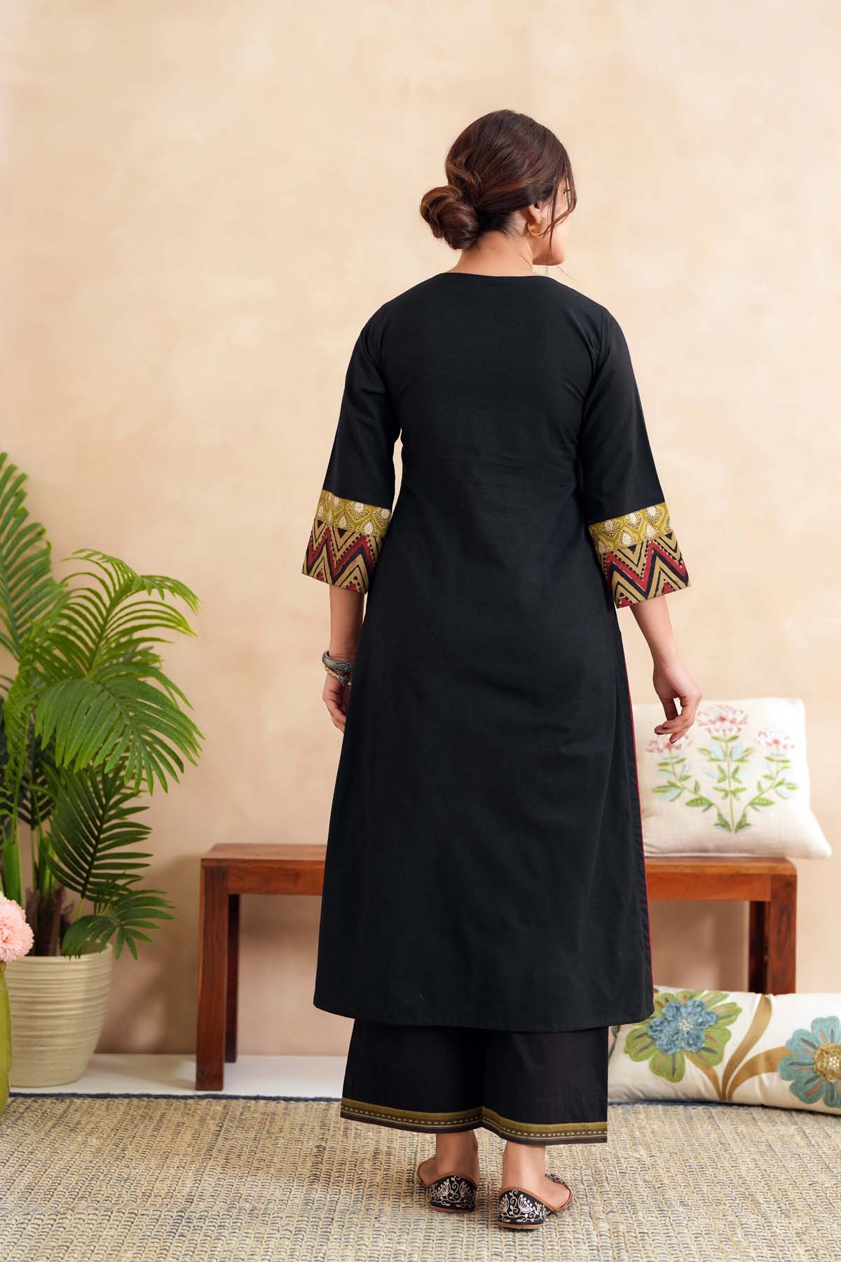 A-Line Long Length Kurta In Black Handloom Cotton