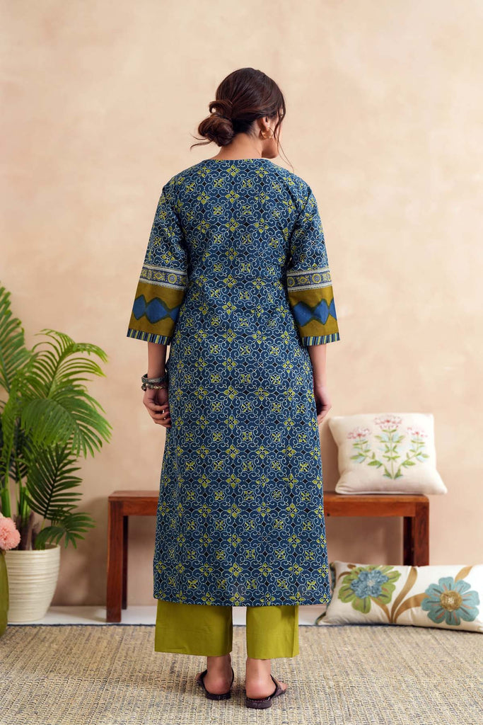 Indigo Blue A-Line Fit Kurta In Cotton Fabric