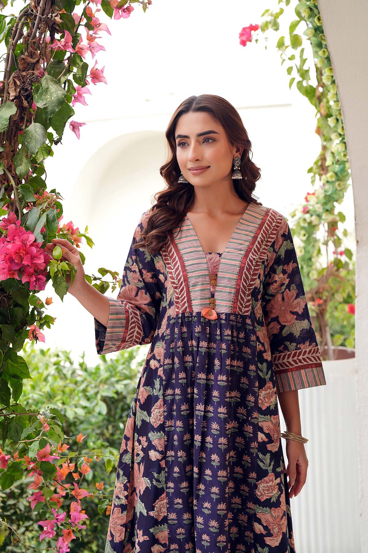 A-Line Long Length Kurta In Purple Floral Print
