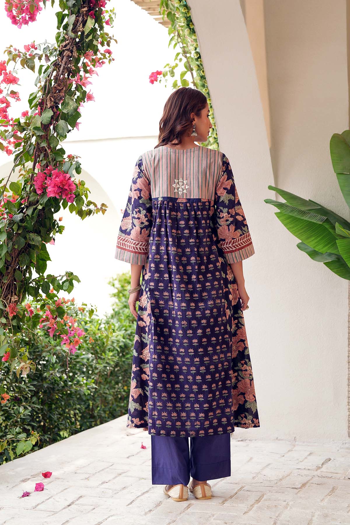 A-Line Long Length Kurta In Purple Floral Print