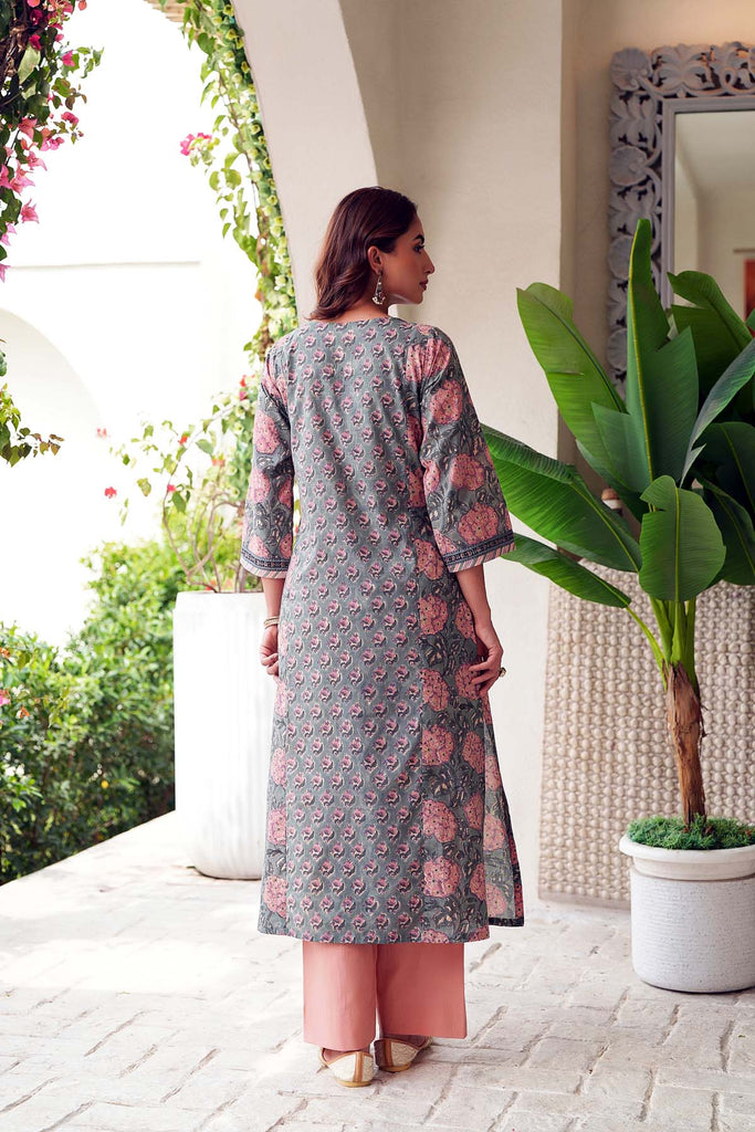 Straight Fit Hand Block Printed Kurta In Grey Color