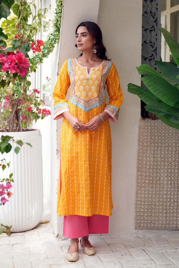 Long Length A-Line Kurta In Handloom Cotton