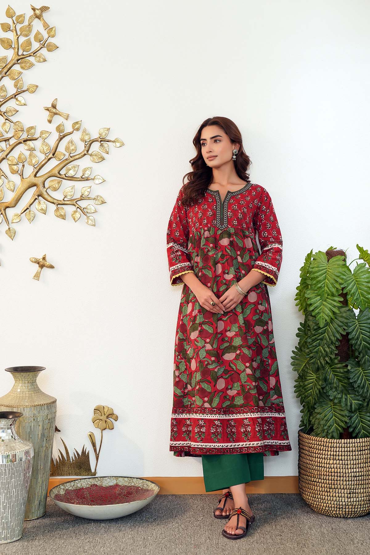Long Length A-Line Kurta In Hand Block Cotton