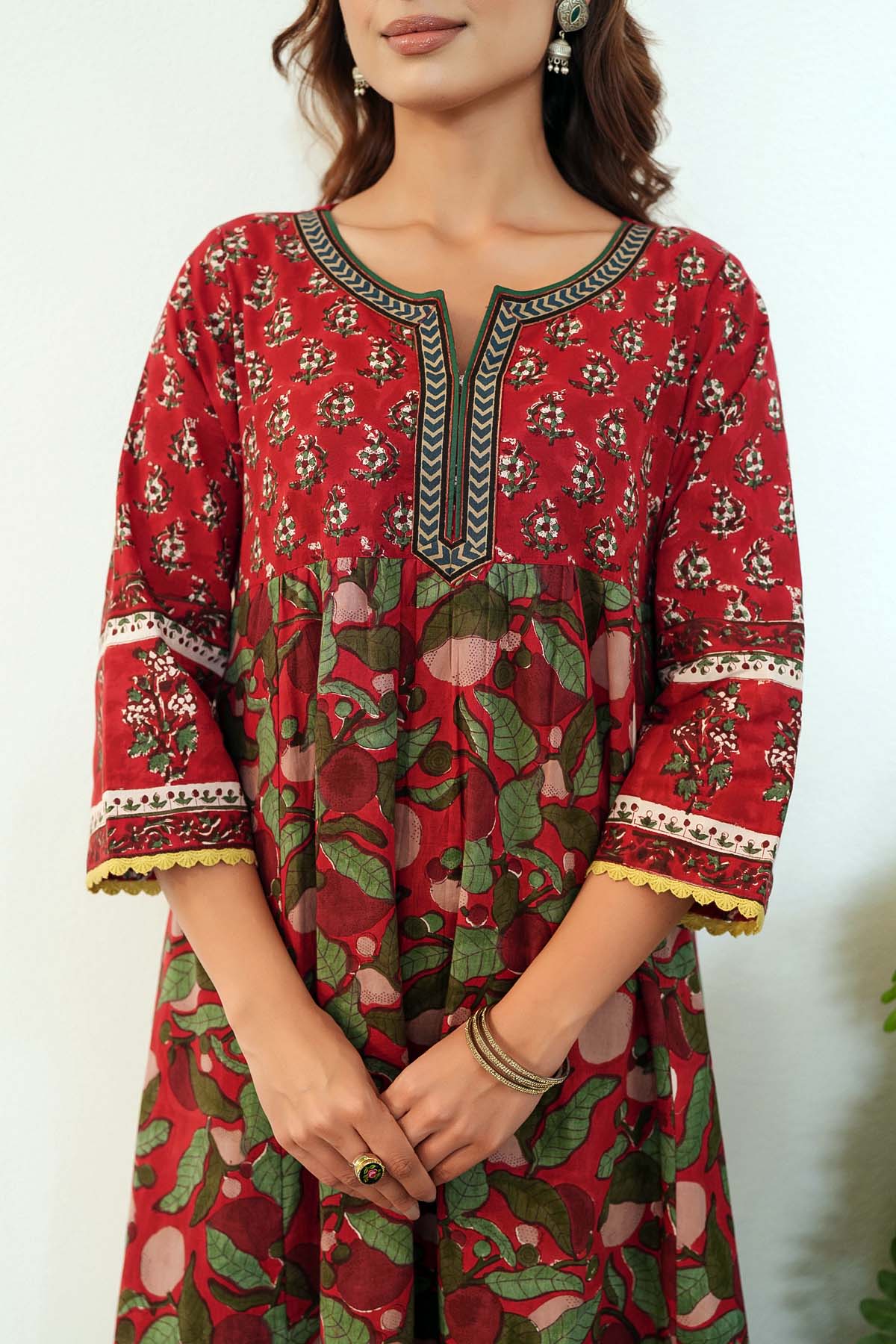 Long Length A-Line Kurta In Hand Block Cotton