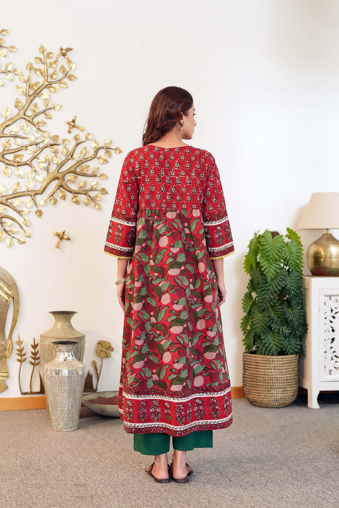 Long Length A-Line Kurta In Hand Block Cotton