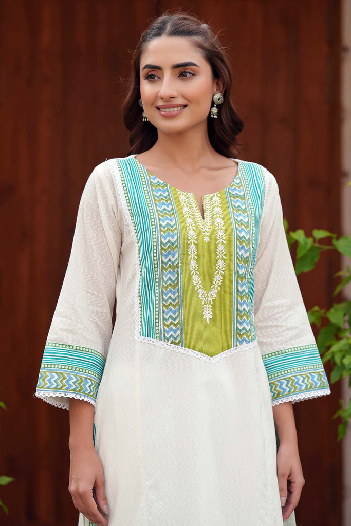 A-Line Off White Kurta In Dobby Cotton