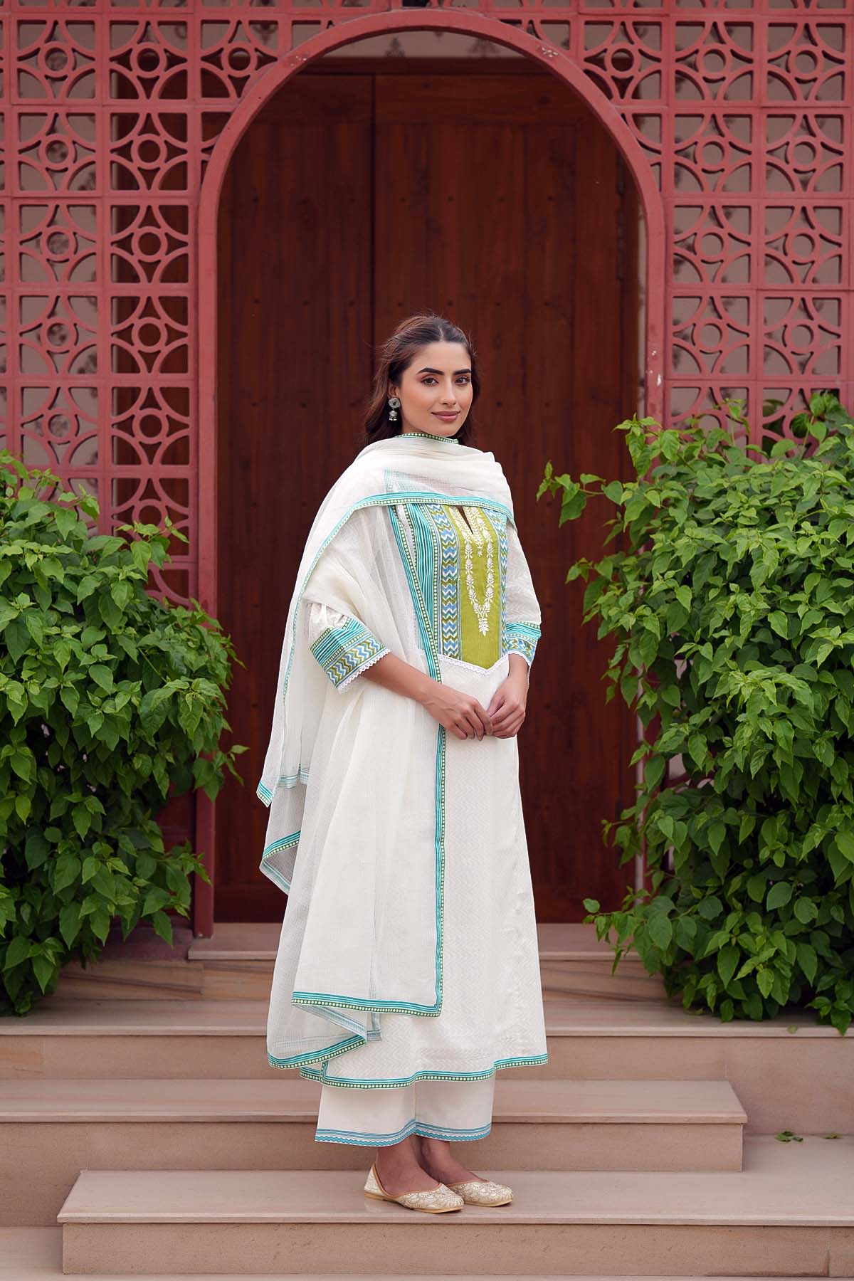 A-Line Off White Kurta In Dobby Cotton
