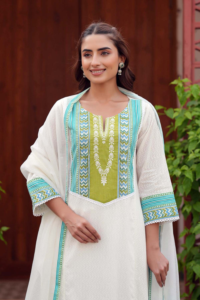 A-Line Off White Kurta In Dobby Cotton