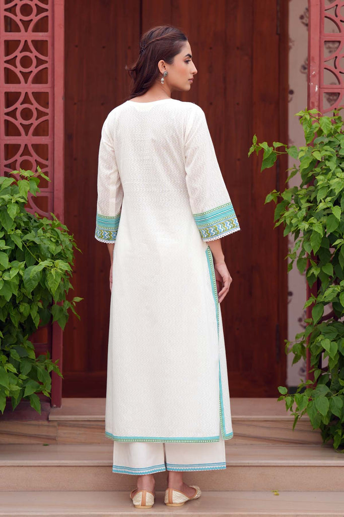 A-Line Off White Kurta In Dobby Cotton