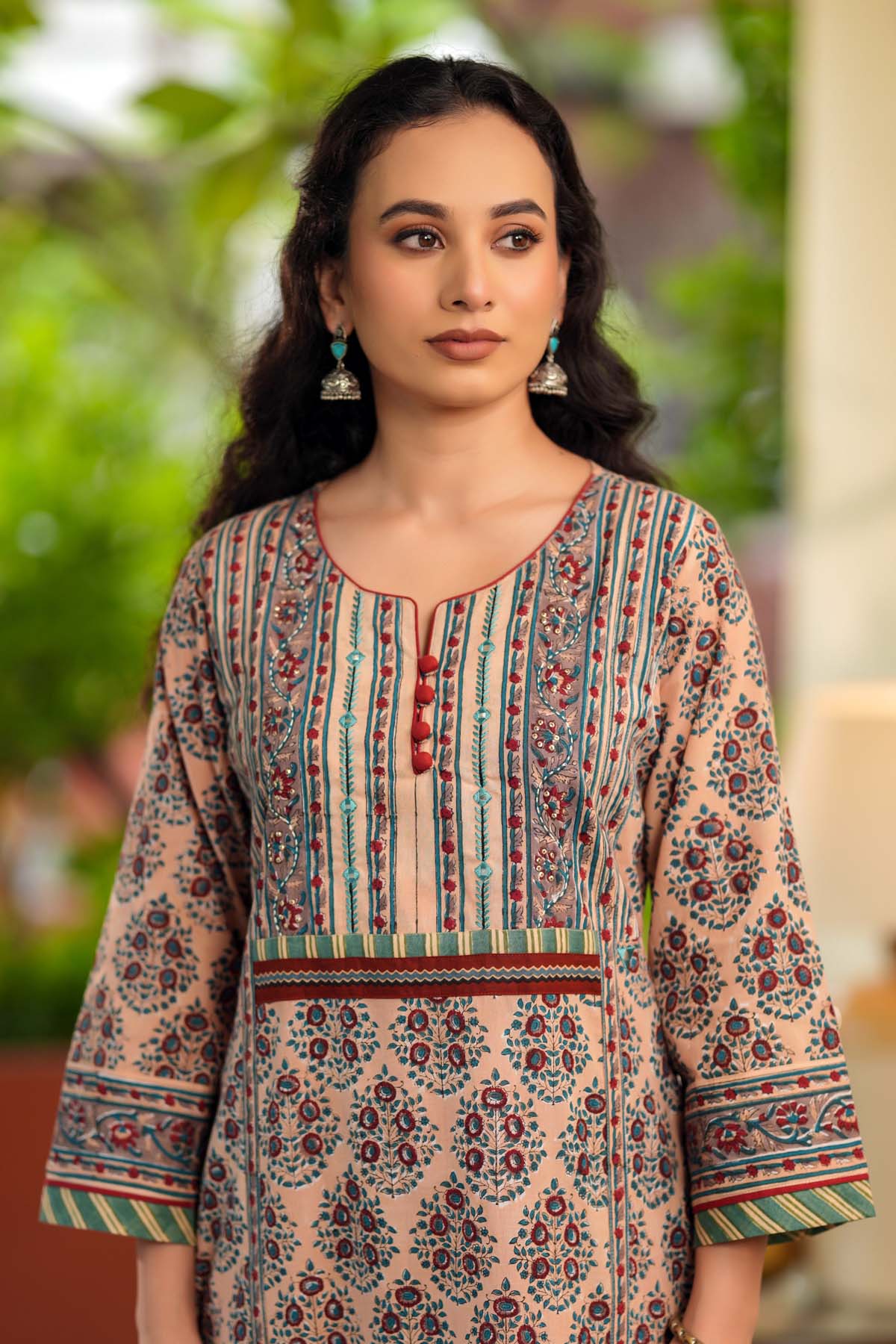 Straight Fit Kurta In Beige Handblock Cotton