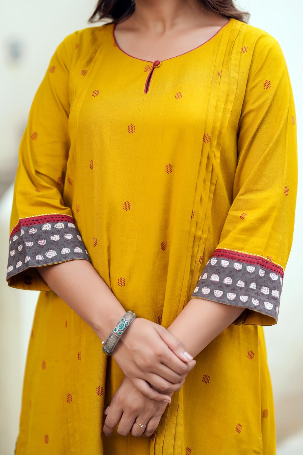 Mustard Yellow A-Line Kurta In Handloom Cotton