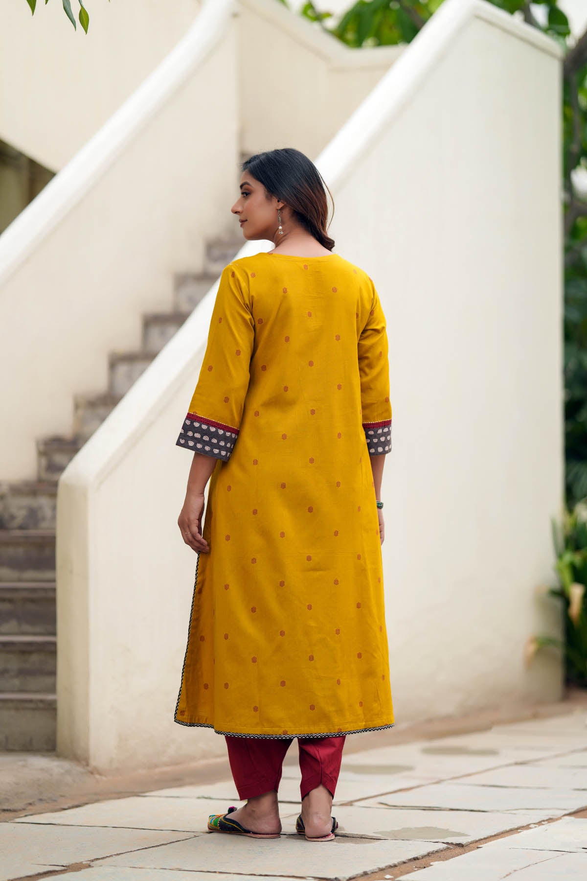 Mustard Yellow A-Line Kurta In Handloom Cotton
