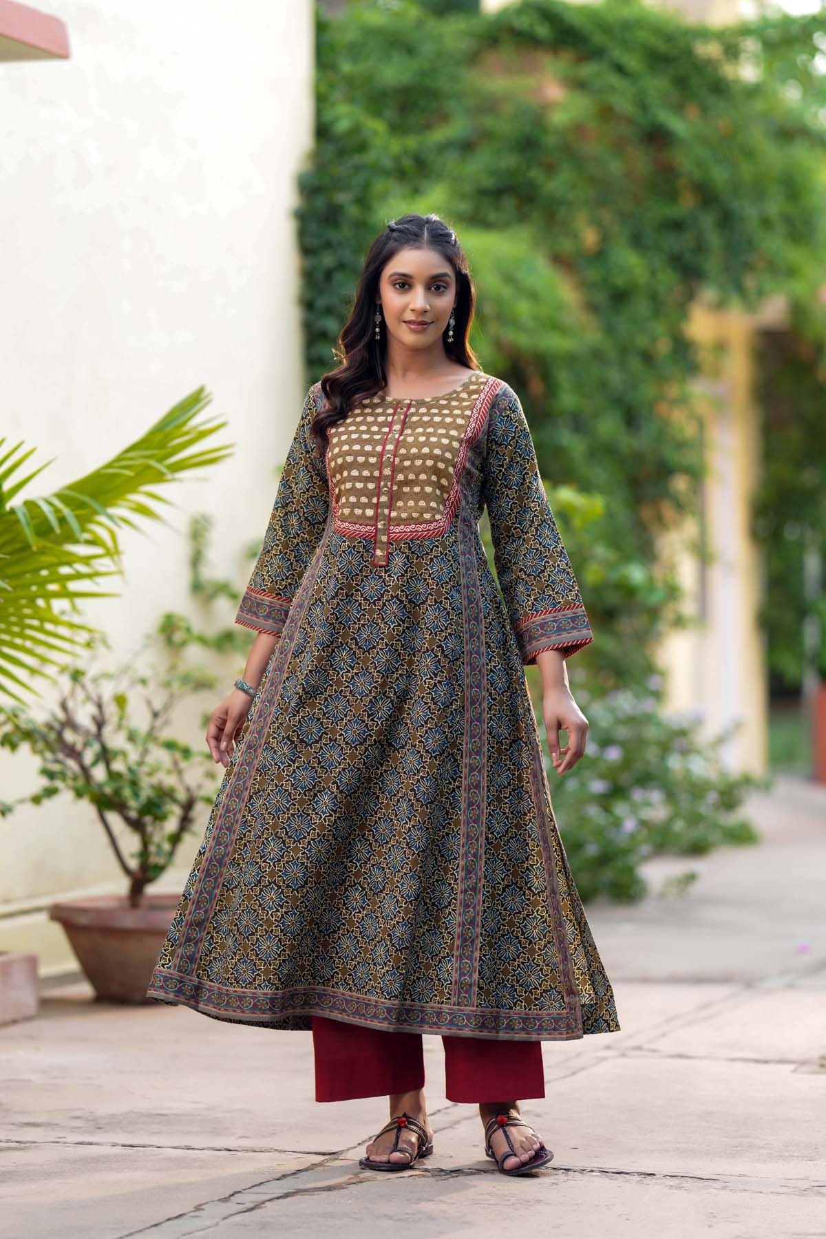 Long Length A-Line Fit Brown Kurta