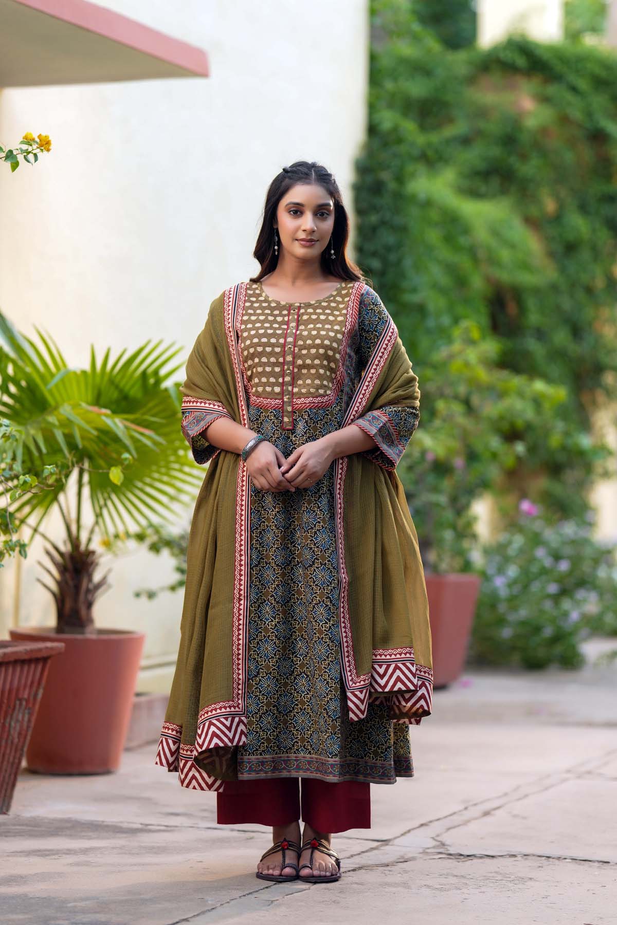 Long Length A-Line Fit Brown Kurta