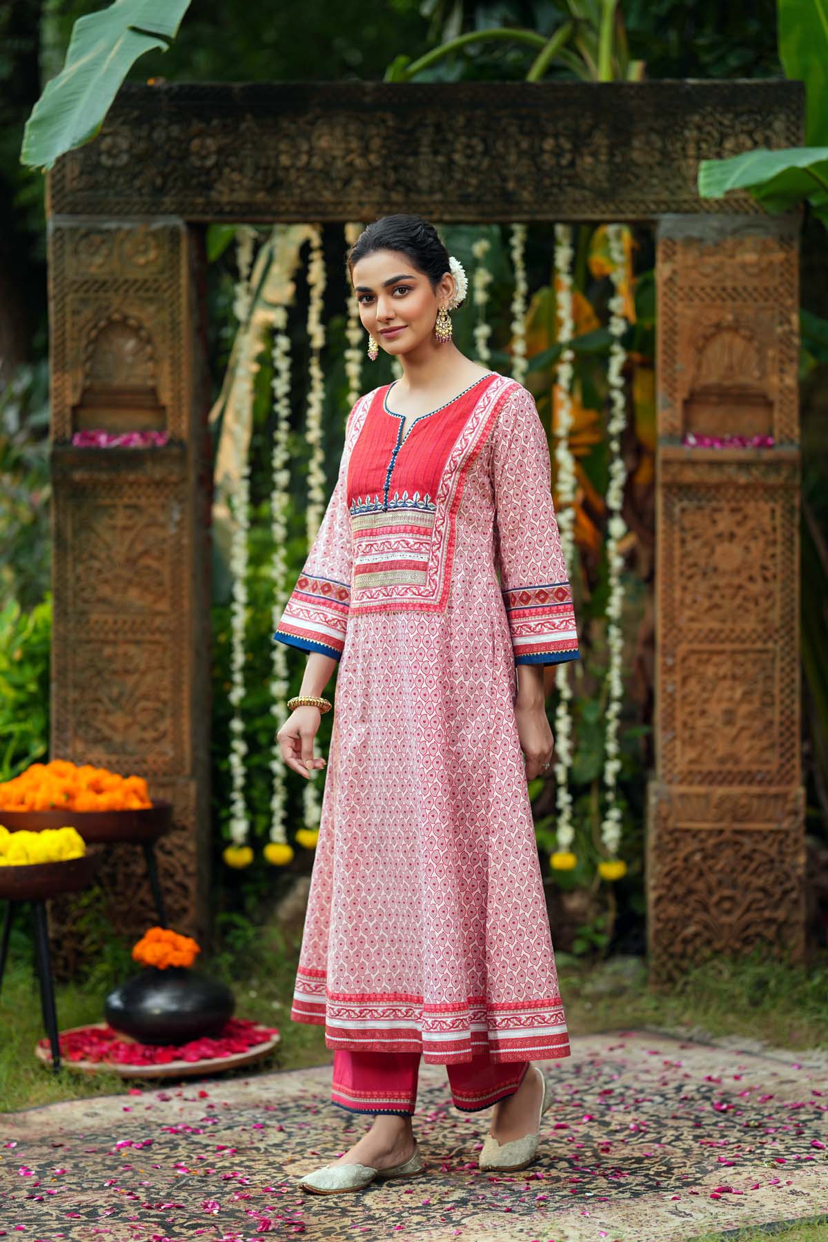 Light Pink A-Line Long Length Cotton Kurta