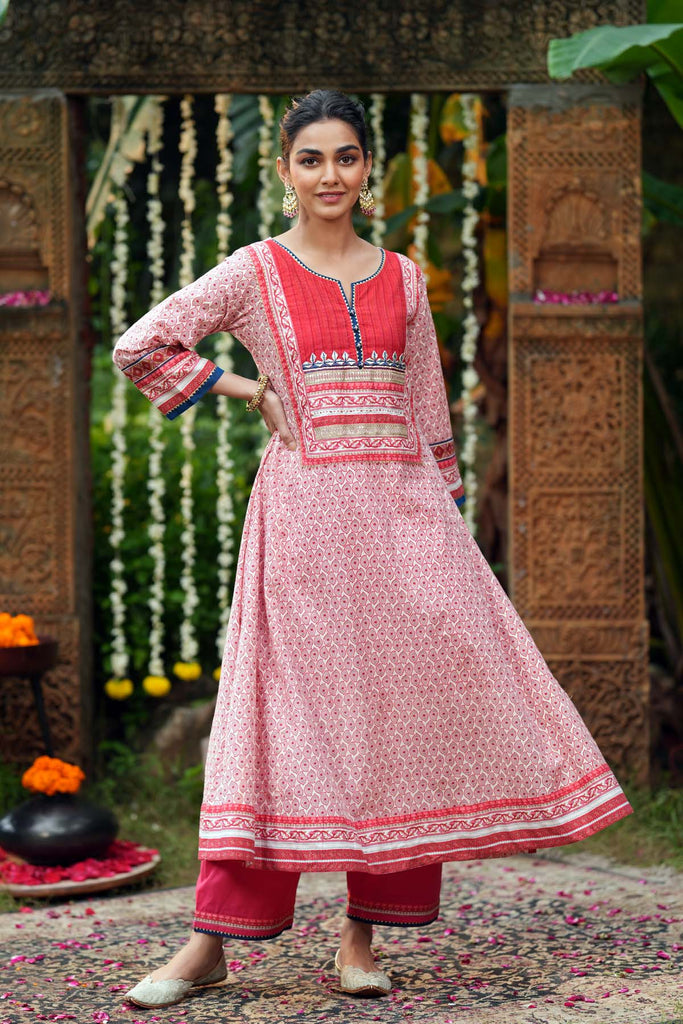 Light Pink A-Line Long Length Cotton Kurta