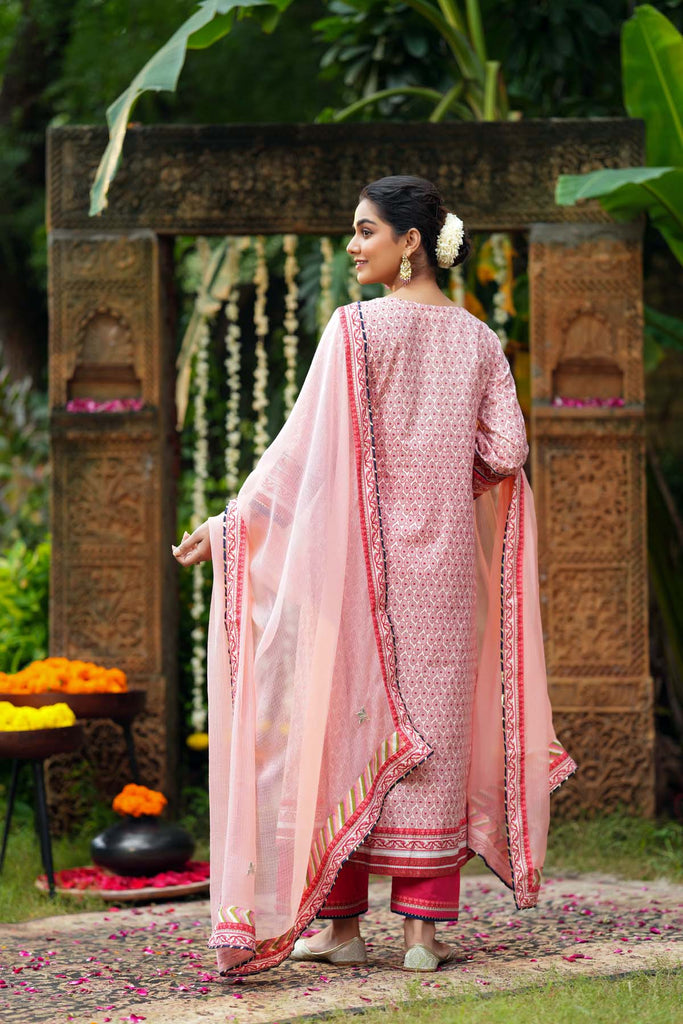 Light Pink A-Line Long Length Cotton Kurta